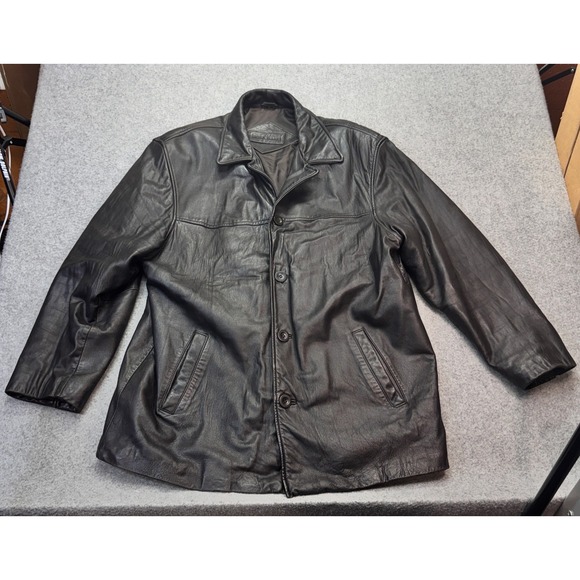 Bostonian Men's Genuine Leather Jacket Black Size L Button Front Mid-Length Coat - Picture 5 of 9